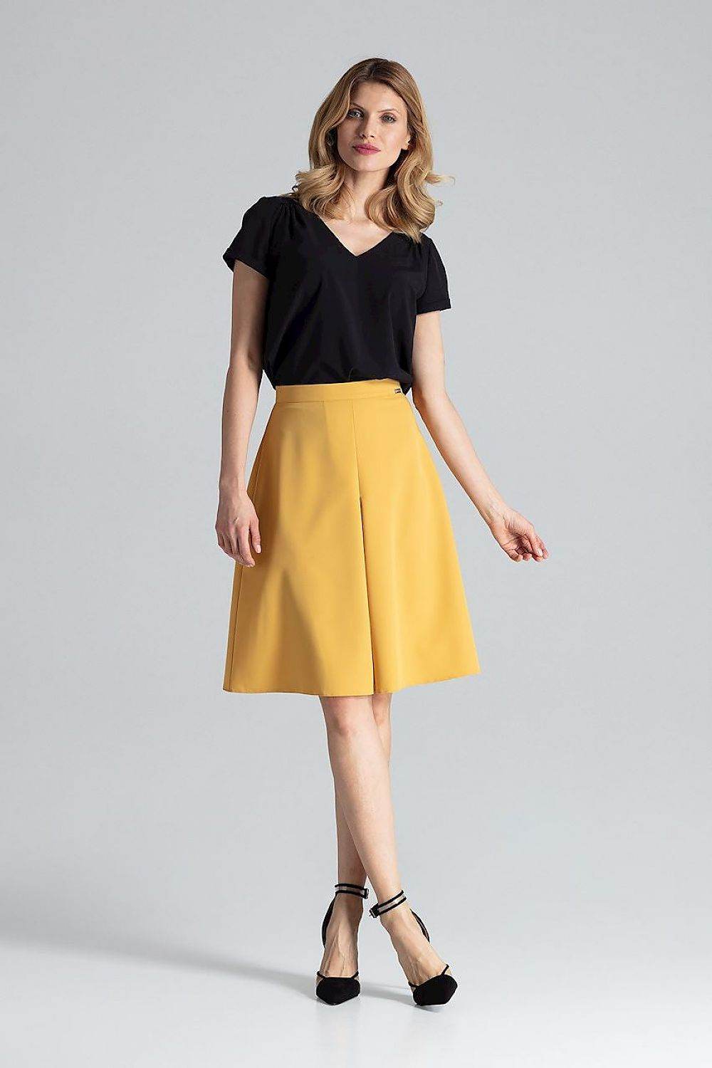A-Line Midi Skirt with Contrast Pleats - INDIEZ COUTURE