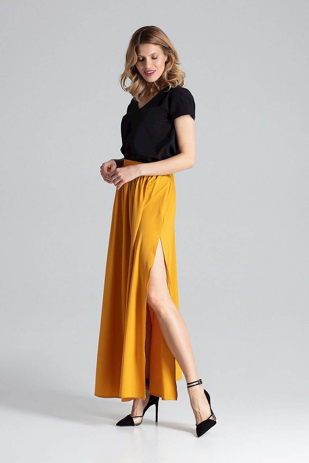Long Wide Skirt with Side Slits and Zipper - INDIEZ COUTURE
