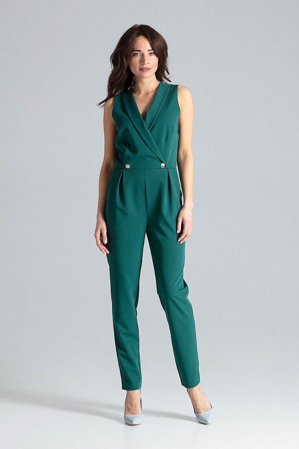 Elegant Sleeveless Jumpsuit with Decorative Snap Fasteners - INDIEZ COUTURE