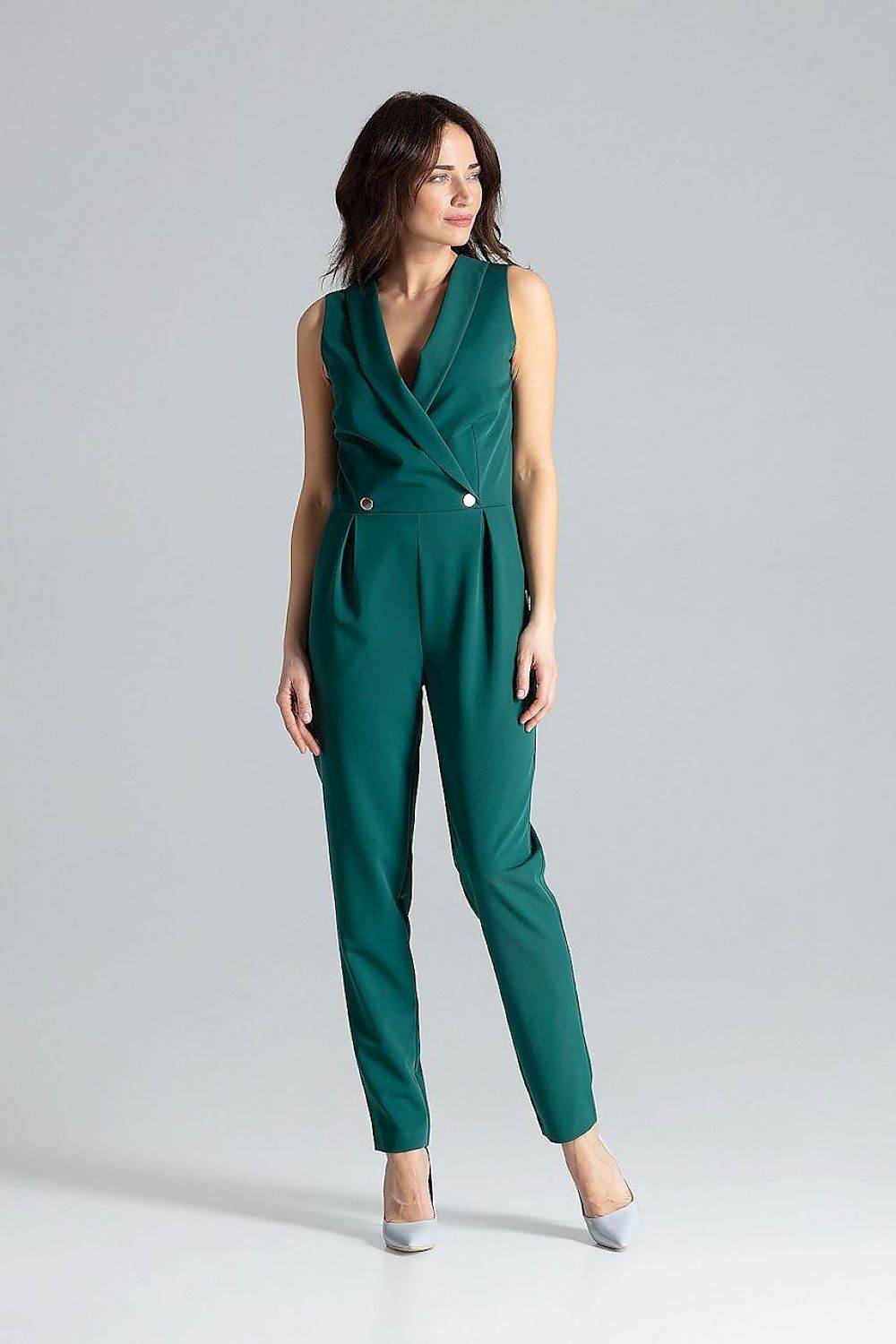 Elegant Sleeveless Jumpsuit with Decorative Snap Fasteners - INDIEZ COUTURE