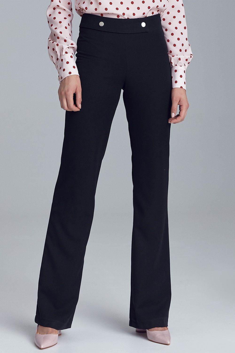 Stylish Office Trousers with Decorative Buttons and Straight Cut - INDIEZ COUTURE