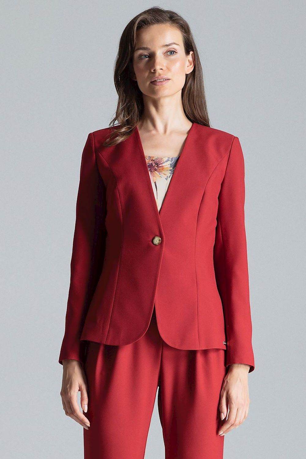Maroon Classic Jacket with One Button Fastening - INDIEZ COUTURE