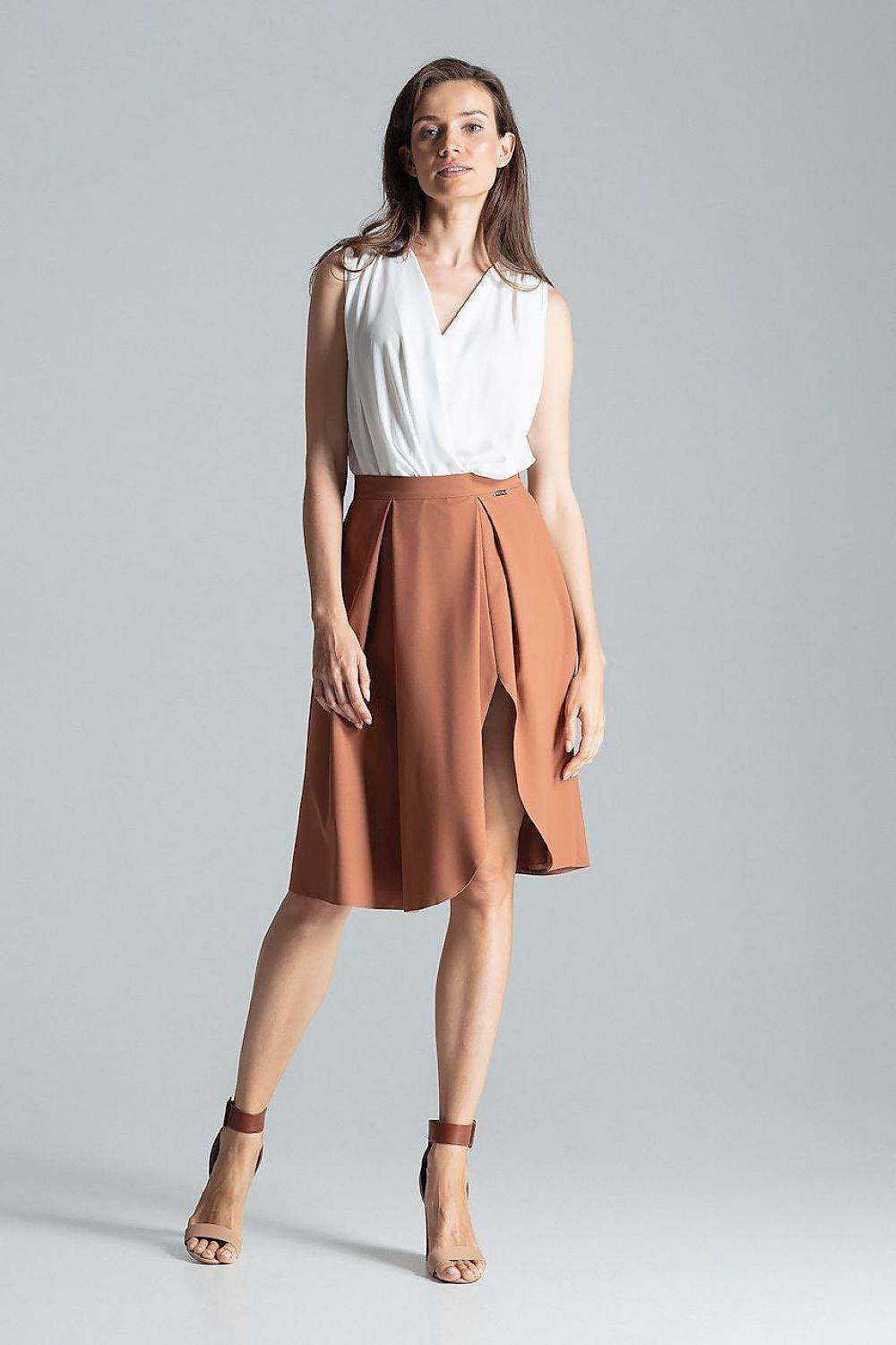 Brown Midi Skirt with Asymmetric Slit - INDIEZ COUTURE