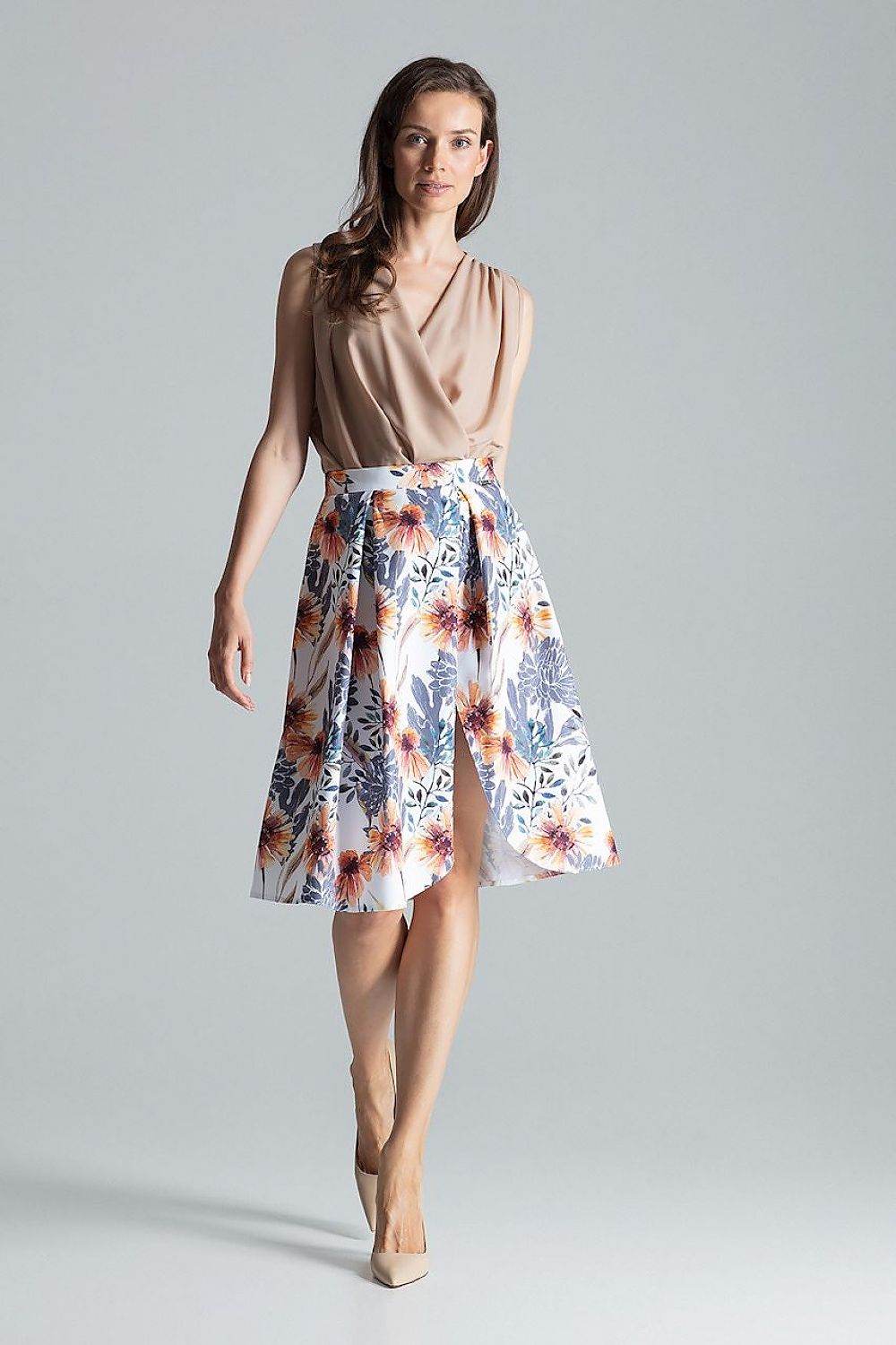 Brown Midi Skirt with Asymmetric Slit - INDIEZ COUTURE