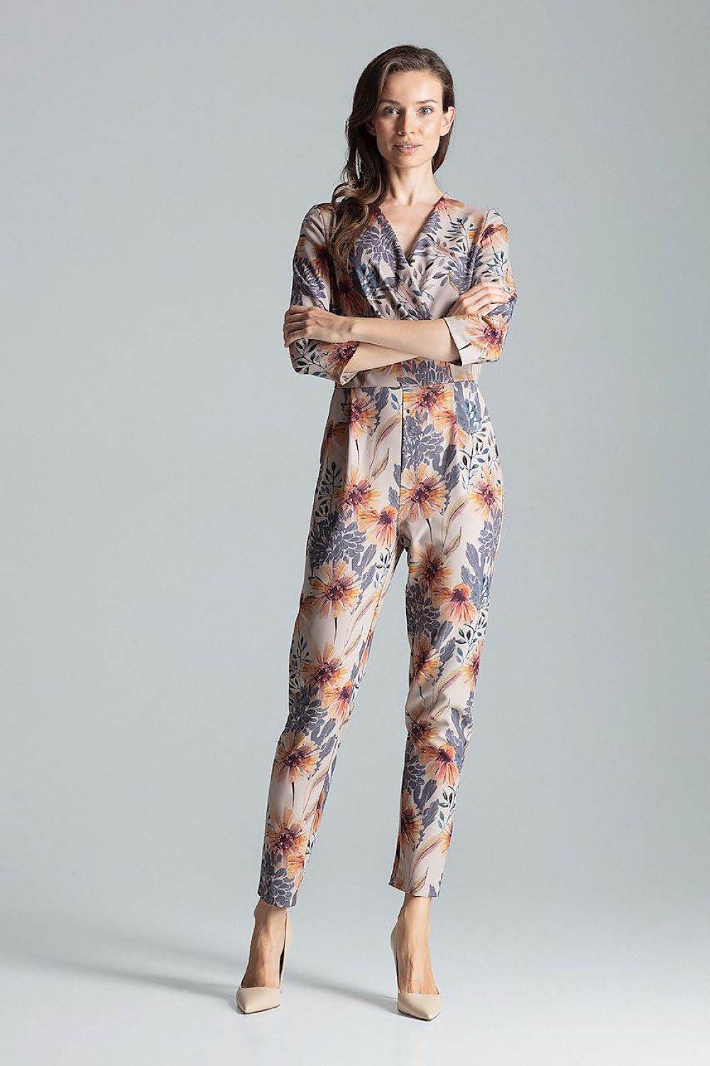 Chic Brown Jumpsuit with Elegant Envelope Neckline - INDIEZ COUTURE