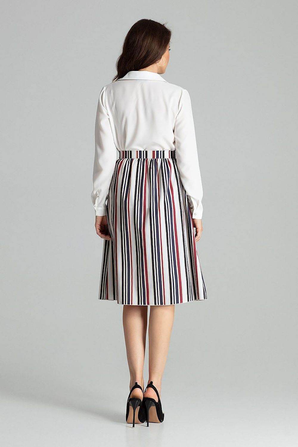Striped Midi Skirt with Decorative Metal Buckle - INDIEZ COUTURE