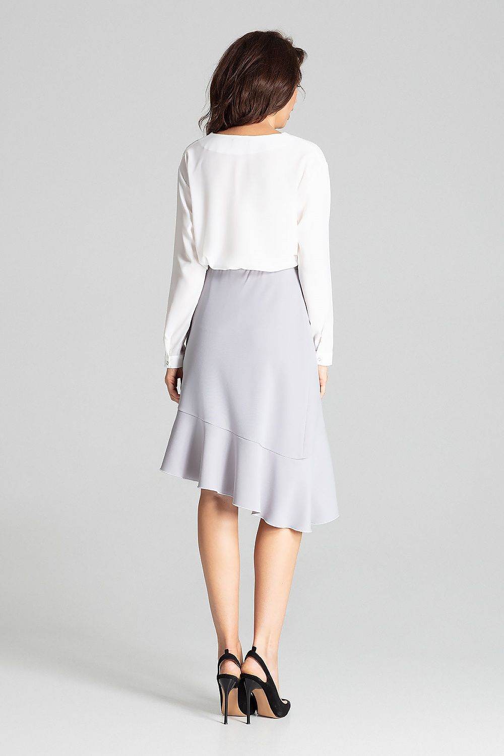 Grey Asymmetrical Midi Skirt with Ruffle Detail - INDIEZ COUTURE
