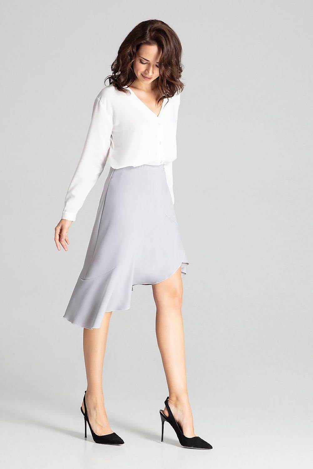 Grey Asymmetrical Midi Skirt with Ruffle Detail - INDIEZ COUTURE