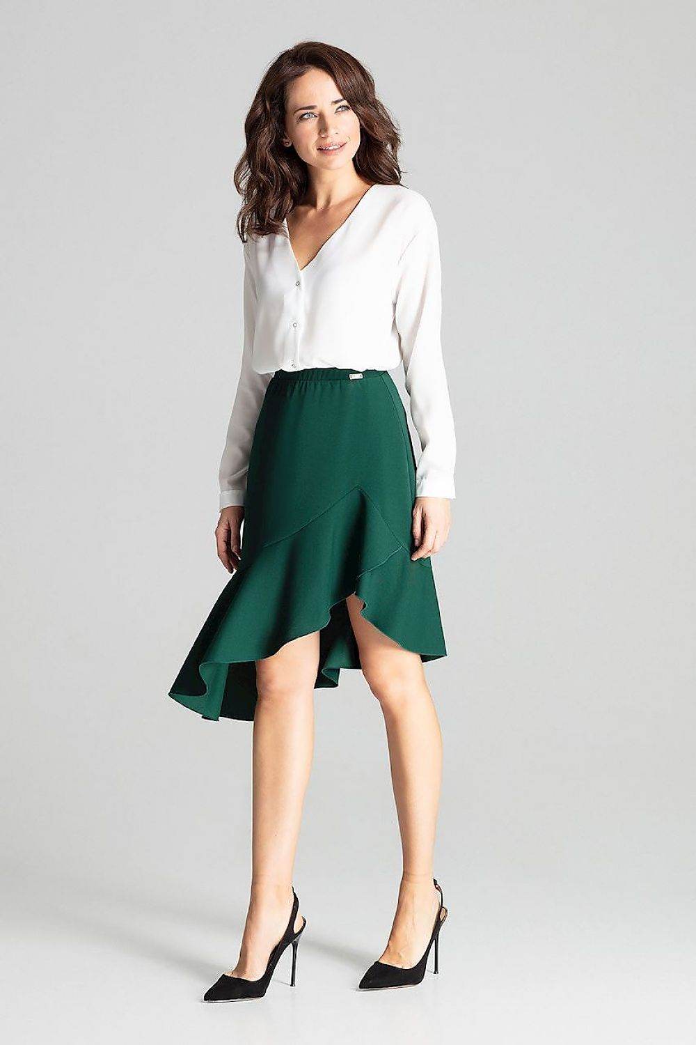 Grey Asymmetrical Midi Skirt with Ruffle Detail - INDIEZ COUTURE