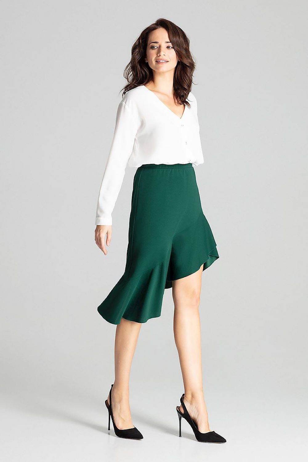 Grey Asymmetrical Midi Skirt with Ruffle Detail - INDIEZ COUTURE