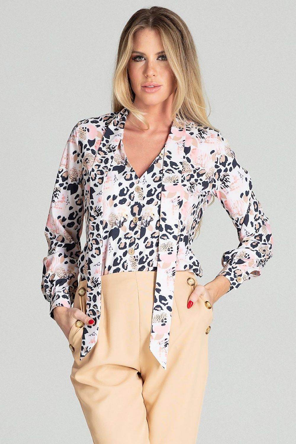 White Spring Long Sleeve Shirt with Cheese Neckline and Decorative Sash - INDIEZ COUTURE