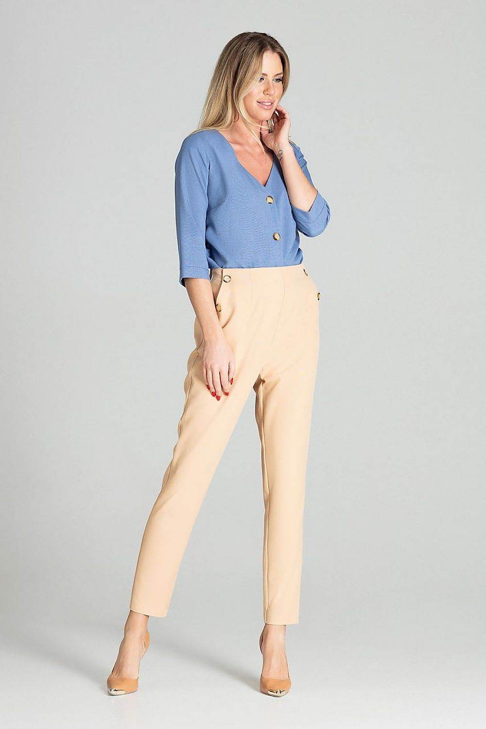 Blue Blouse with Three Quarter Sleeves and Button Front Fastening - INDIEZ COUTURE