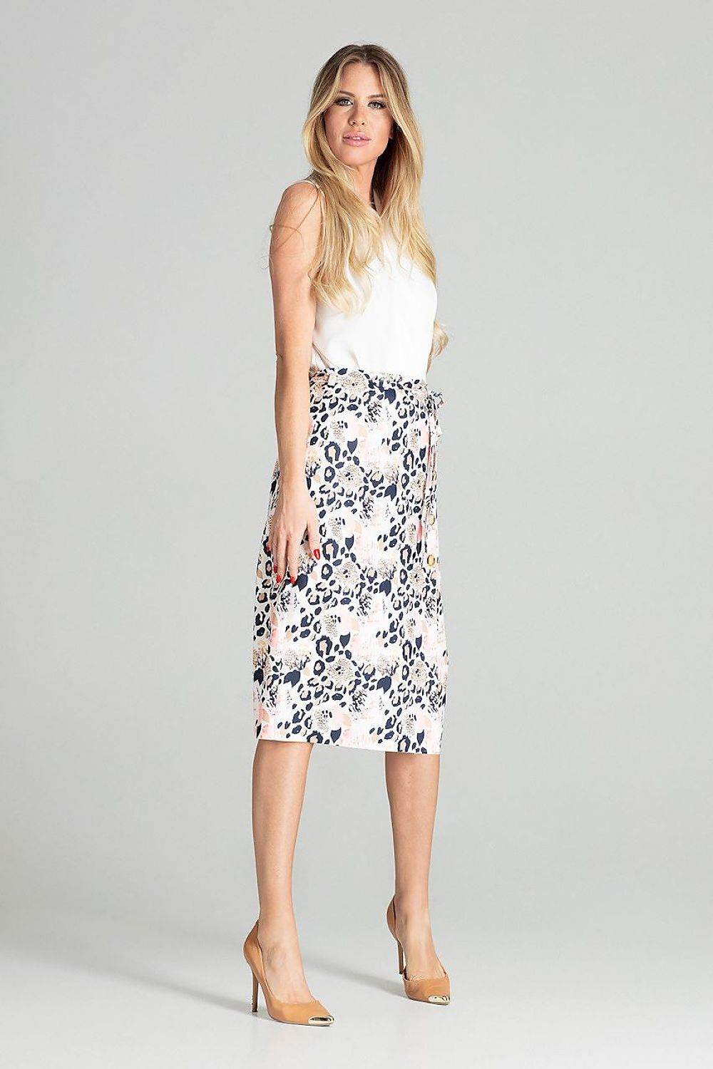 Beige Midi Skirt with Decorative Button Overlap - INDIEZ COUTURE