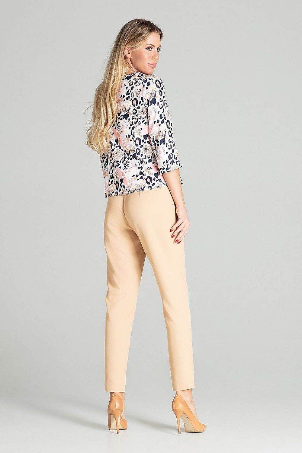 Beige High Rise Trousers with Tapered Legs and Decorative Buttons - INDIEZ COUTURE