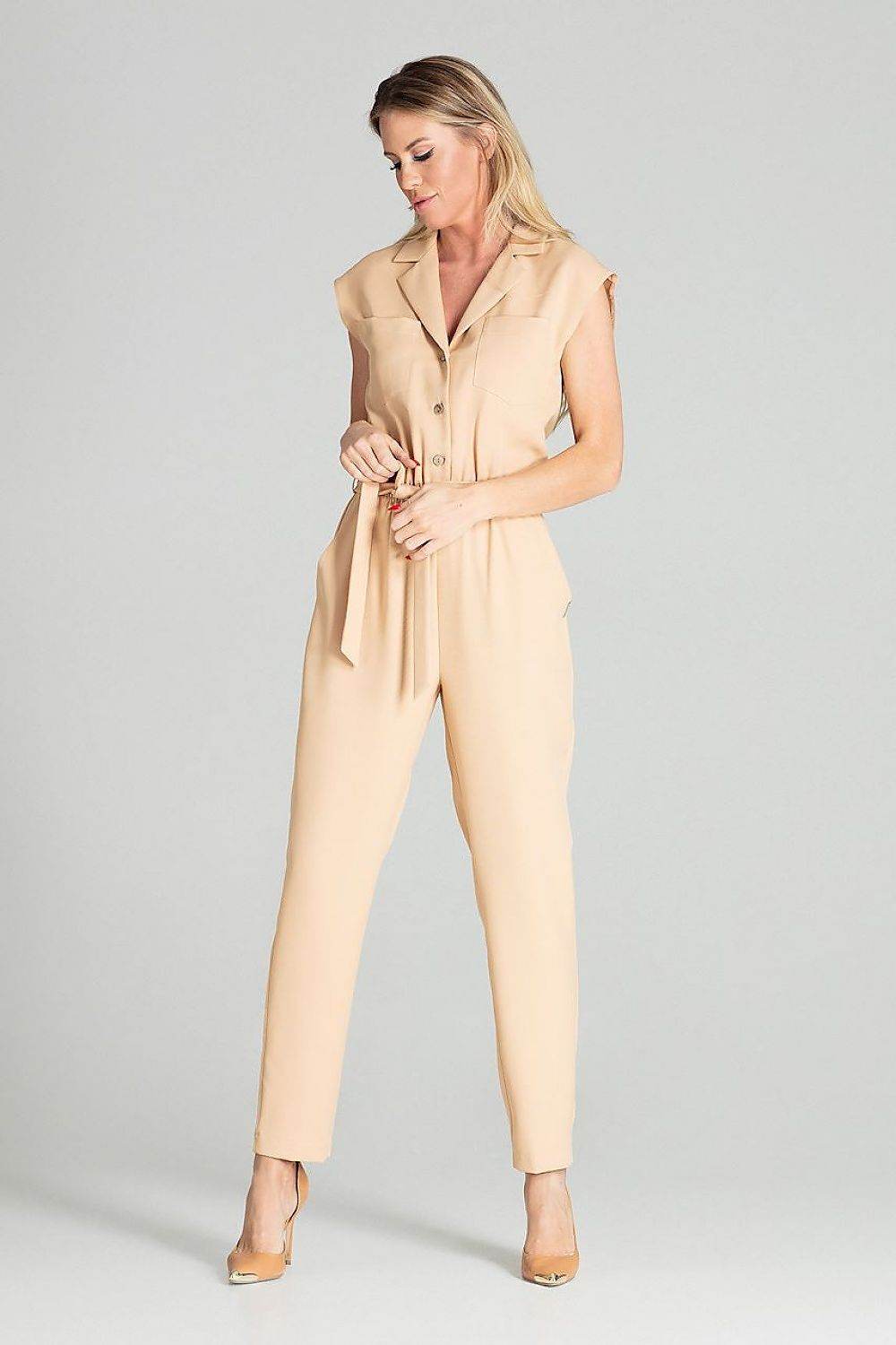 Stylish Blue Jumpsuit with Tapered Legs and Belt - INDIEZ COUTURE