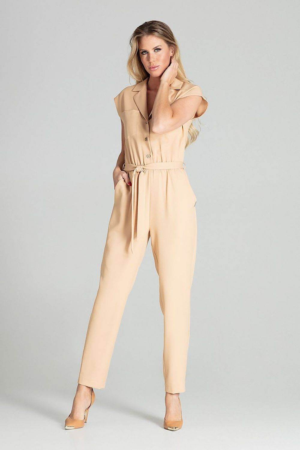 Stylish Blue Jumpsuit with Tapered Legs and Belt - INDIEZ COUTURE