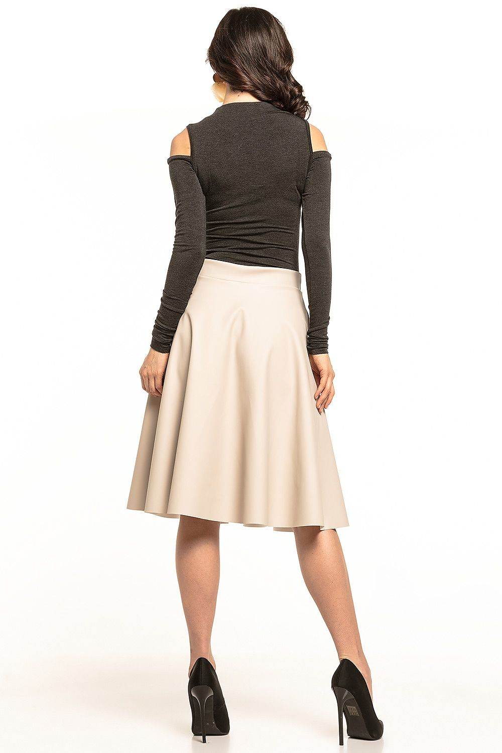 Elegant Eco-Leather Flared Midi Skirt with Zip - INDIEZ COUTURE