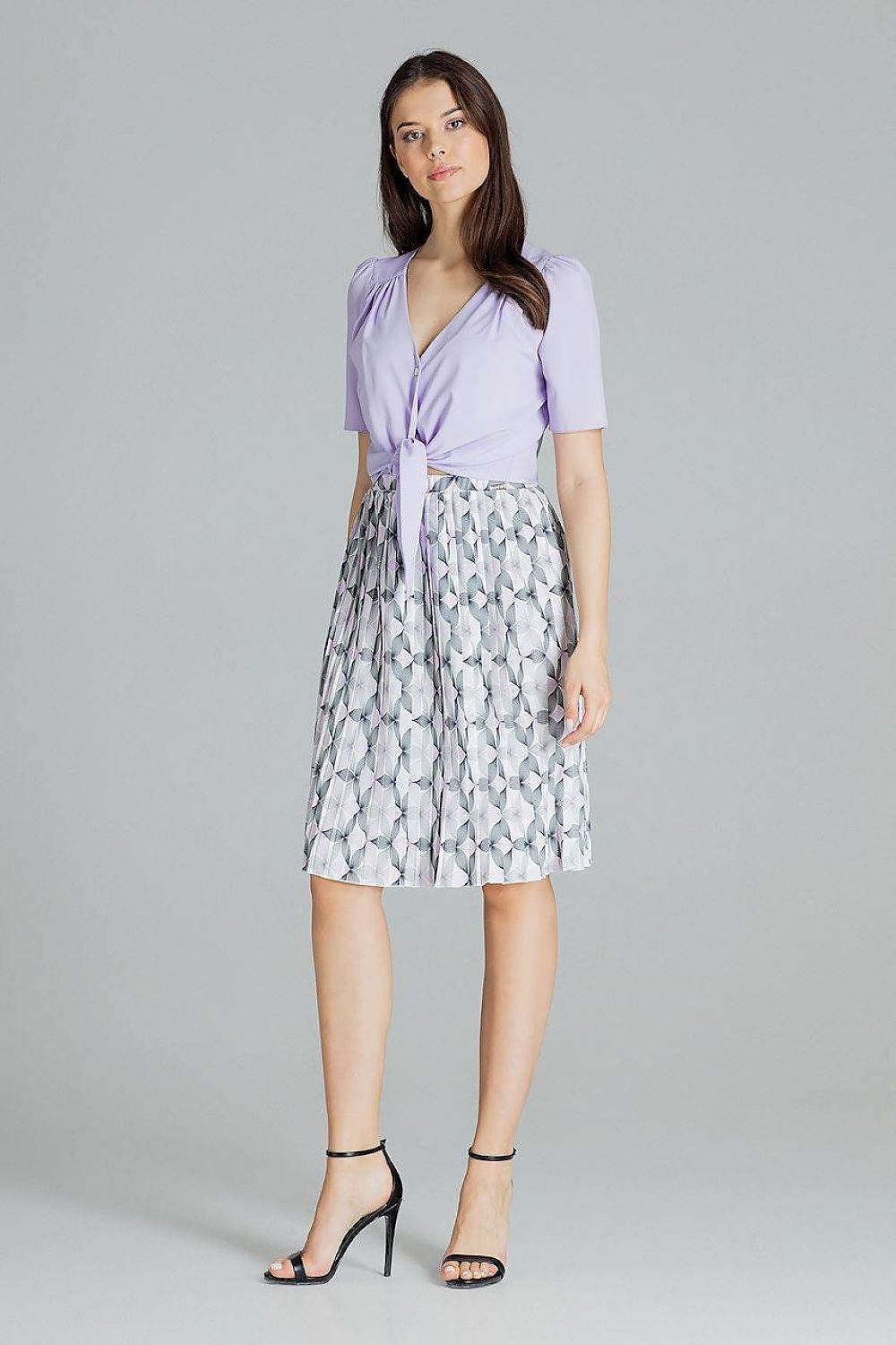 Purple Short Sleeve Shirt with Heart Neckline and Decorative Binding - INDIEZ COUTURE