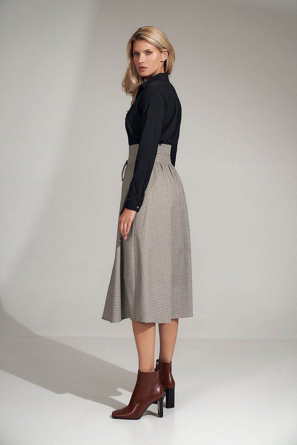 Plaid Flared Skirt with High Waist Design - INDIEZ COUTURE