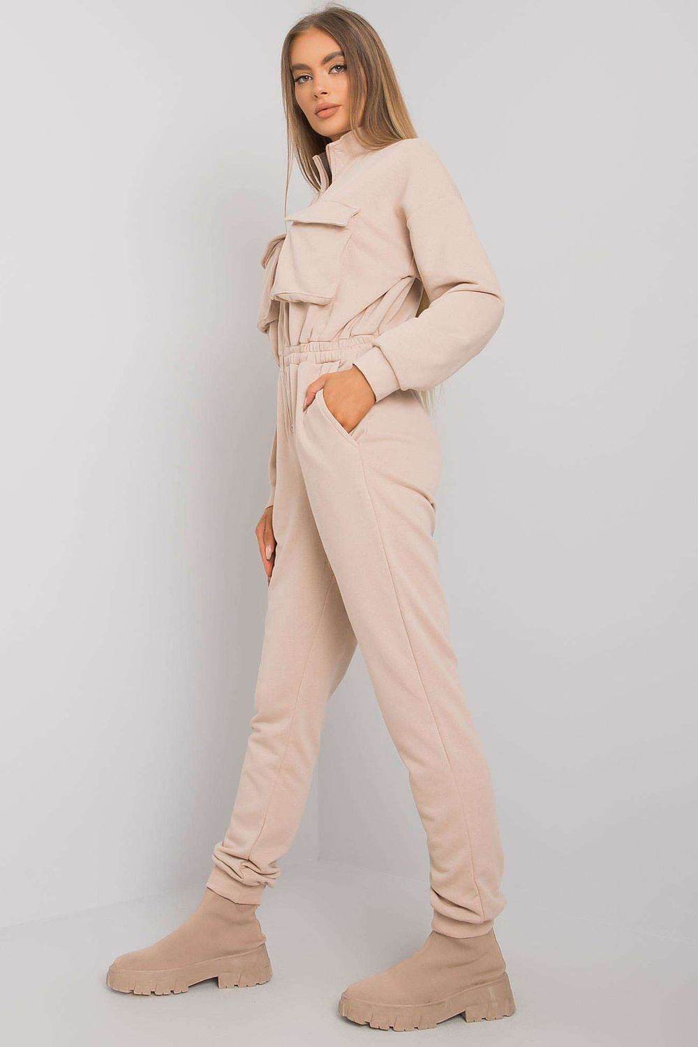 Beige Cotton Zipped Jumpsuit for Everyday Style - INDIEZ COUTURE
