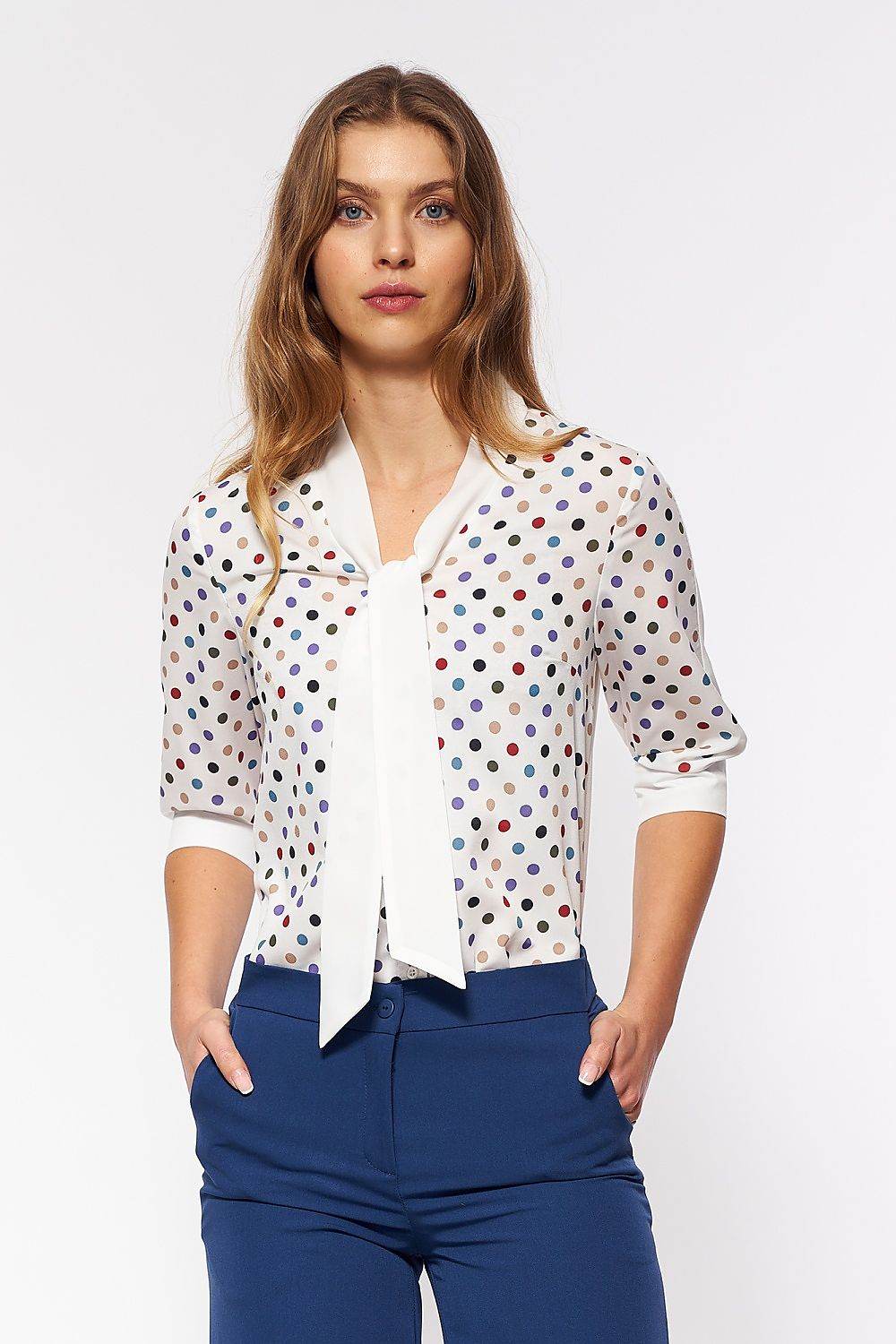 Colorful Polka Dot Short Sleeve Blouse with Subtle Design - INDIEZ COUTURE