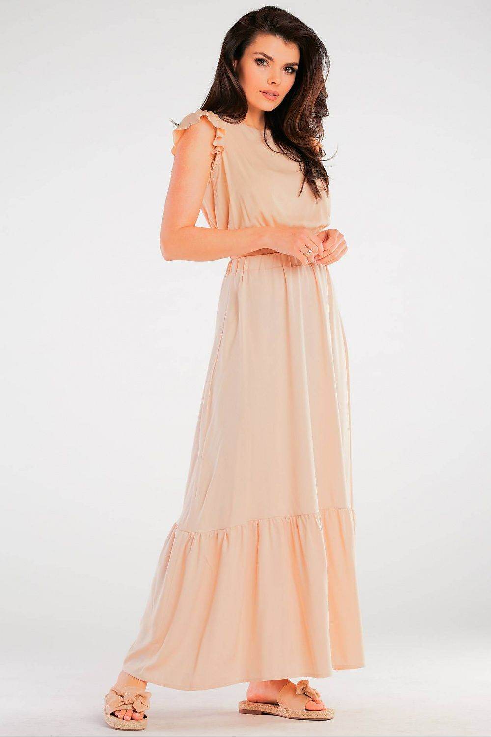 Frilled Maxi Skirt with Elastic Waist - INDIEZ COUTURE