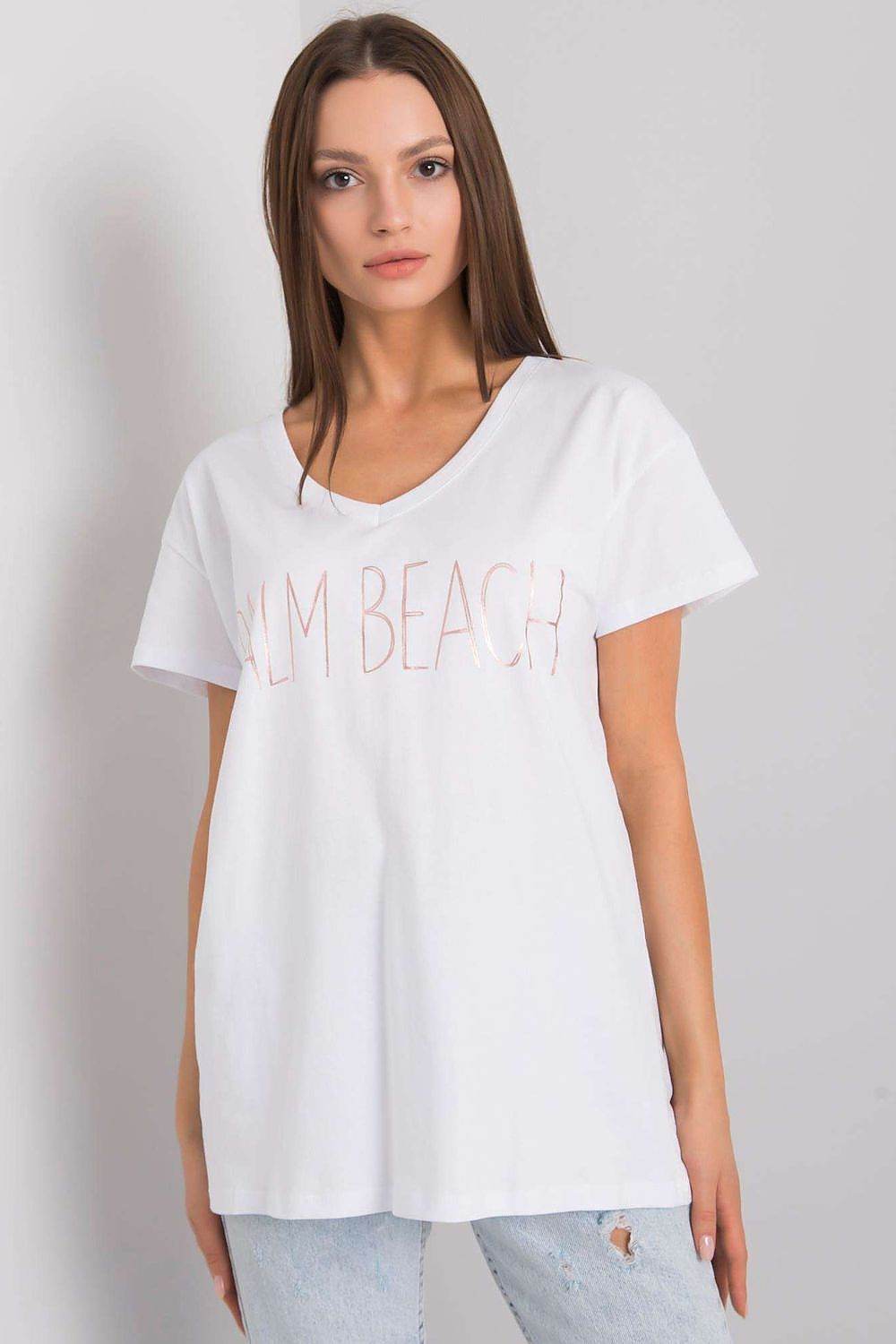 Chic V Neck T-Shirt with Decorative Text - INDIEZ COUTURE