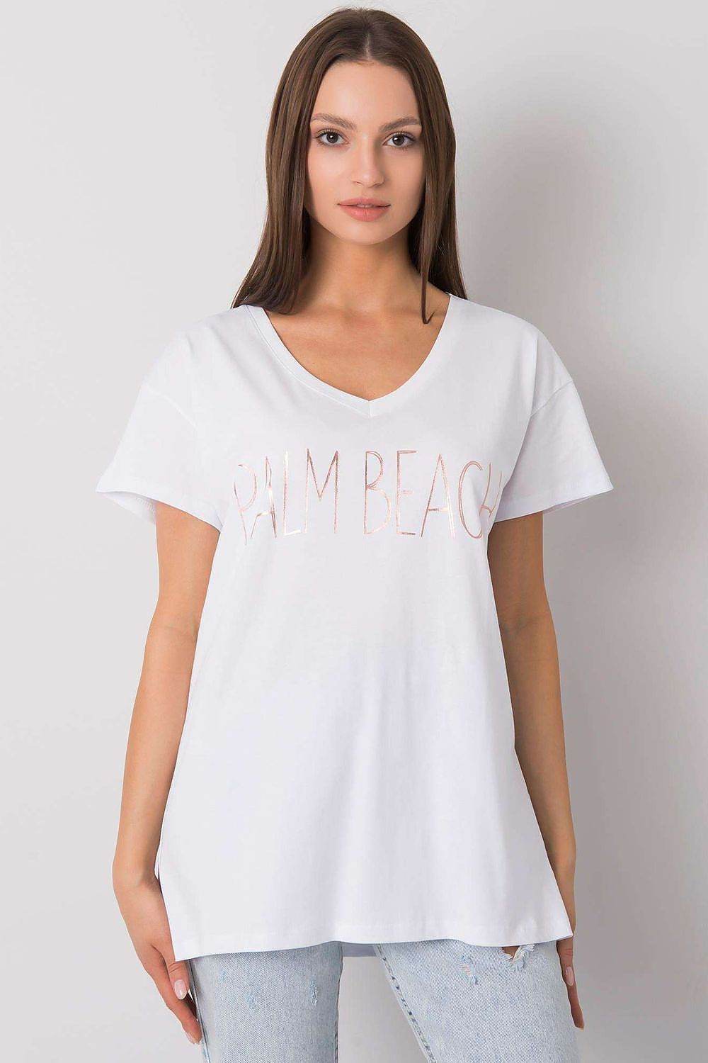 Chic V Neck T-Shirt with Decorative Text - INDIEZ COUTURE