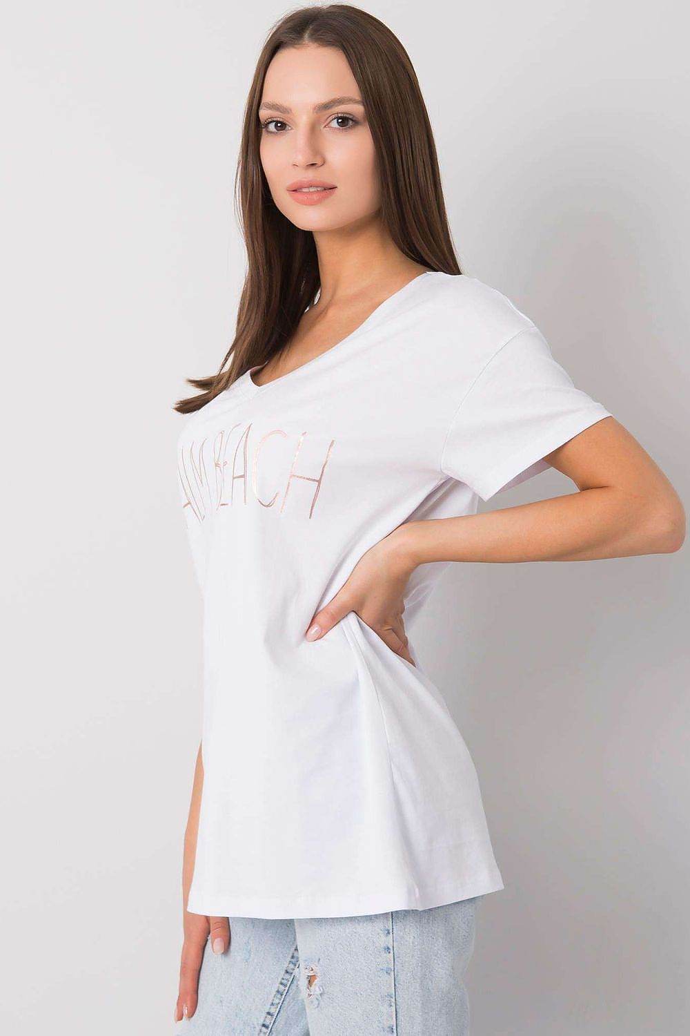 Chic V Neck T-Shirt with Decorative Text - INDIEZ COUTURE
