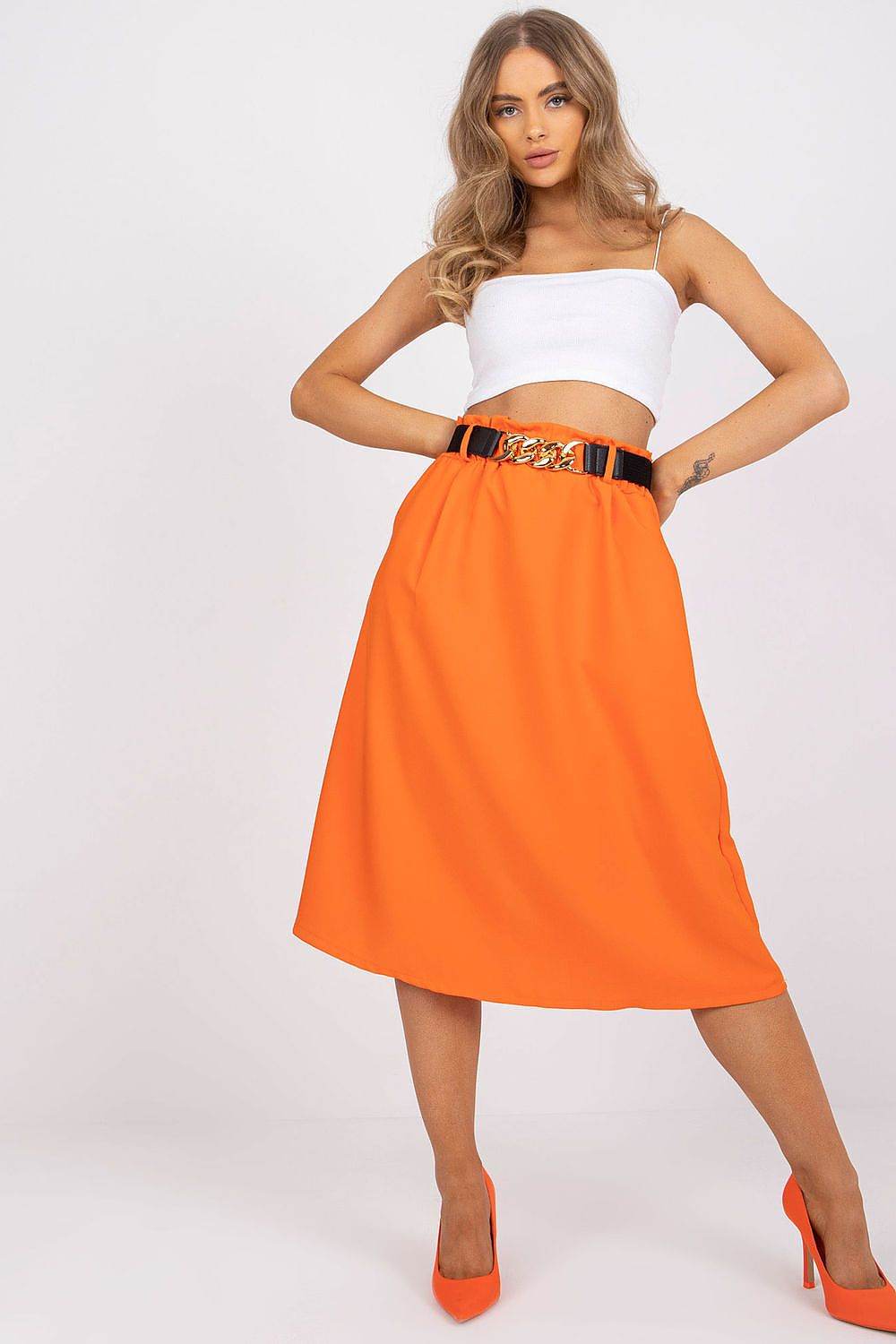 Elastic Waistband Skirt with Decorative Belt - INDIEZ COUTURE