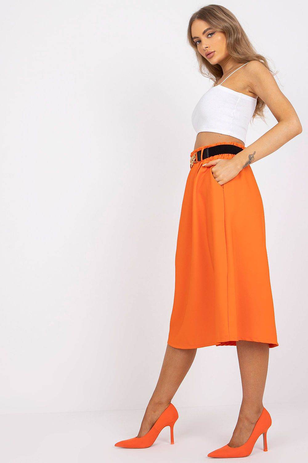 Elastic Waistband Skirt with Decorative Belt - INDIEZ COUTURE