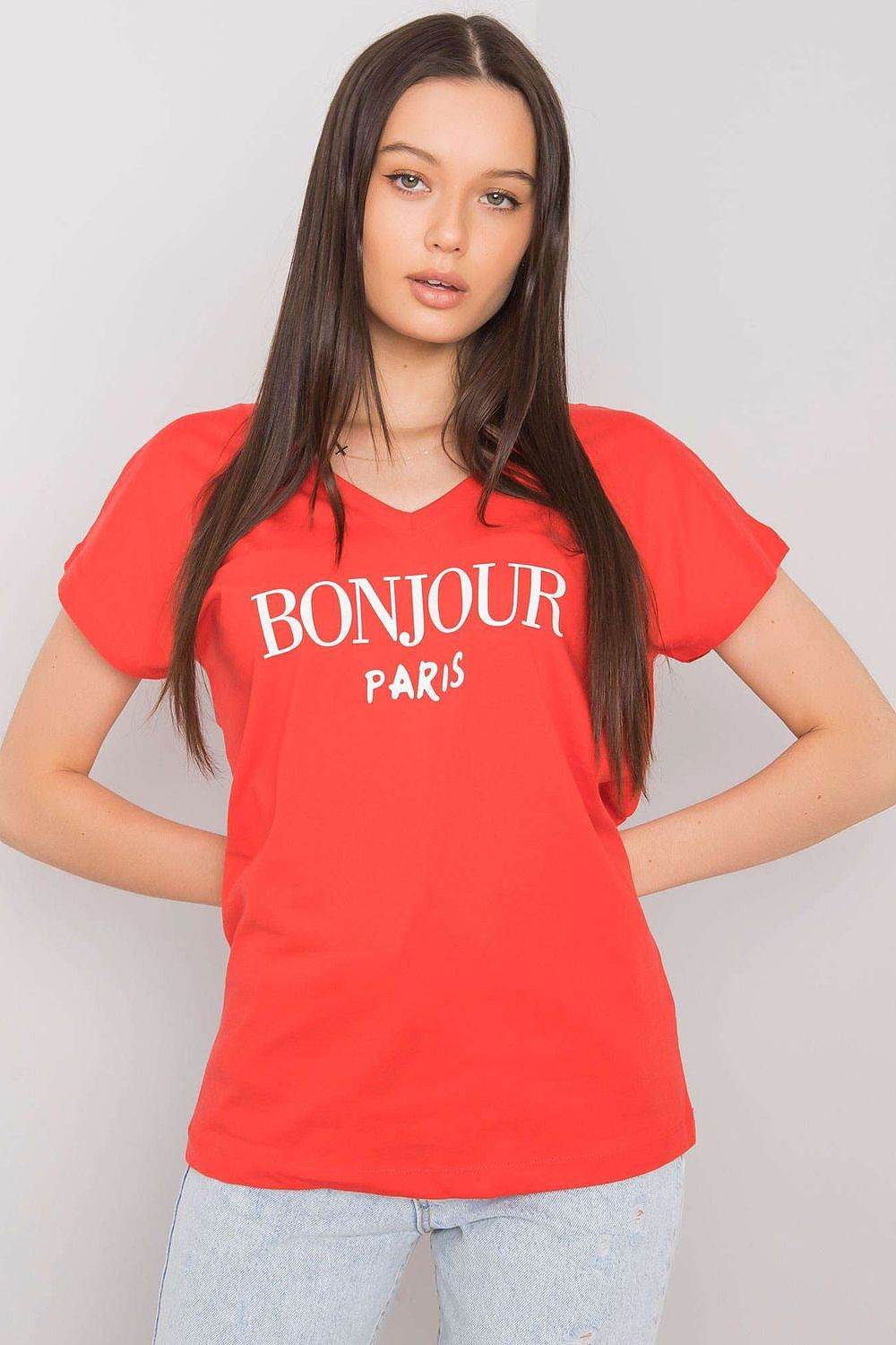 Heart-Shaped Neckline T-Shirt with Decorative Inscription - INDIEZ COUTURE