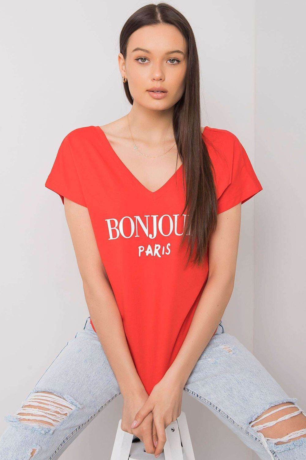 Heart-Shaped Neckline T-Shirt with Decorative Inscription - INDIEZ COUTURE