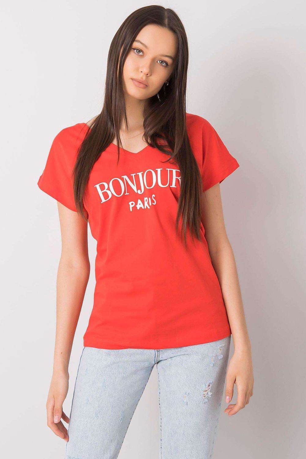 Heart-Shaped Neckline T-Shirt with Decorative Inscription - INDIEZ COUTURE