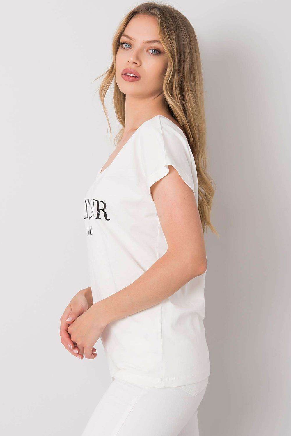 Heart-Shaped Neckline T-Shirt with Decorative Inscription - INDIEZ COUTURE