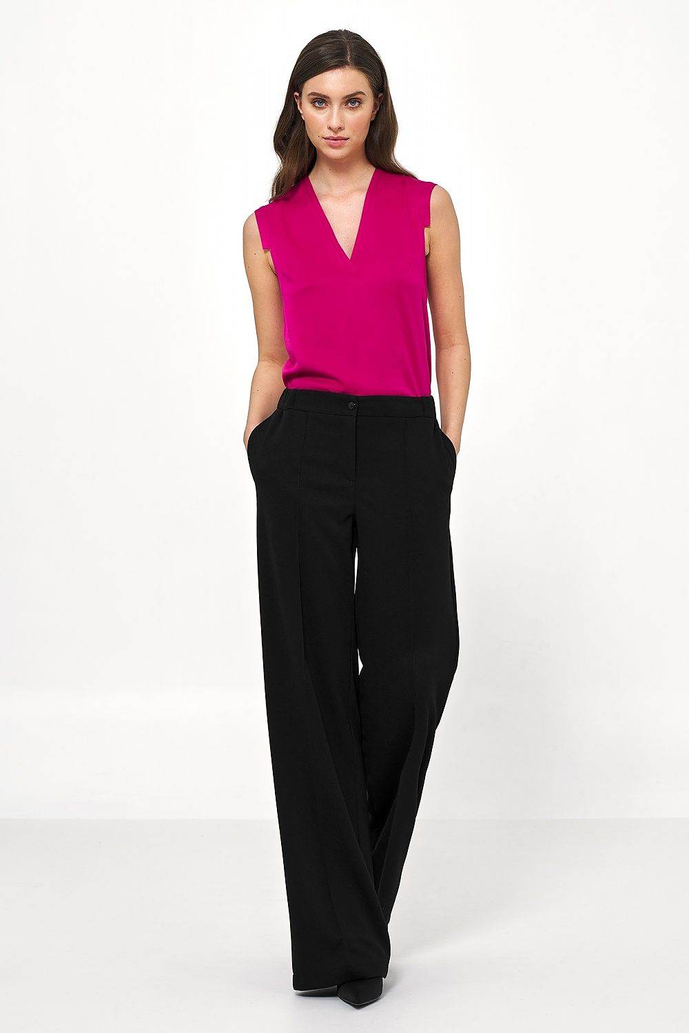 Elegant Beige Loose Cut Trousers for Women with Elevated Waist Design - INDIEZ COUTURE