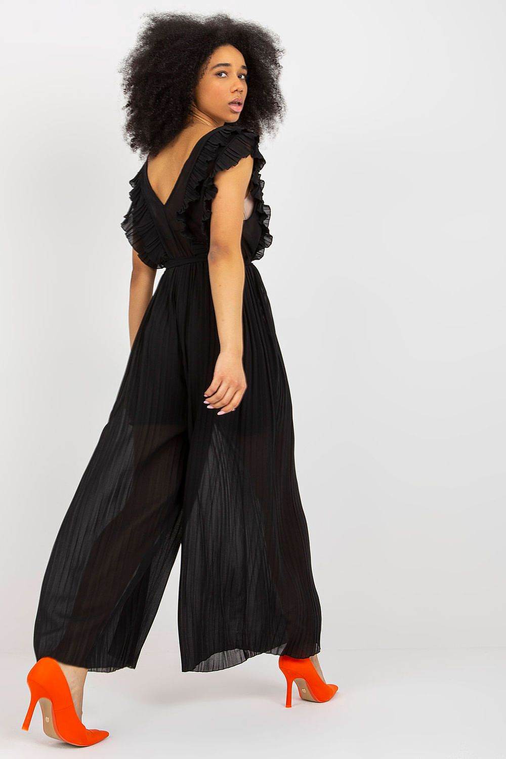 Elegant Pleated Jumpsuit with Wide Legs and Waist Tie - INDIEZ COUTURE