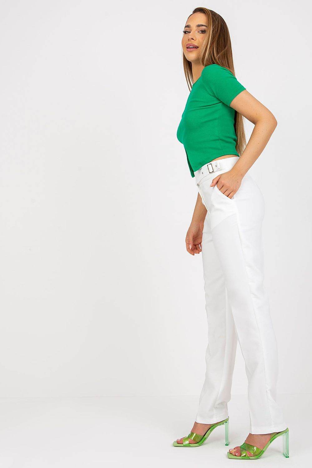 High Waisted Straight Leg Trousers with Sewn In Belt and Slip Pockets - INDIEZ COUTURE