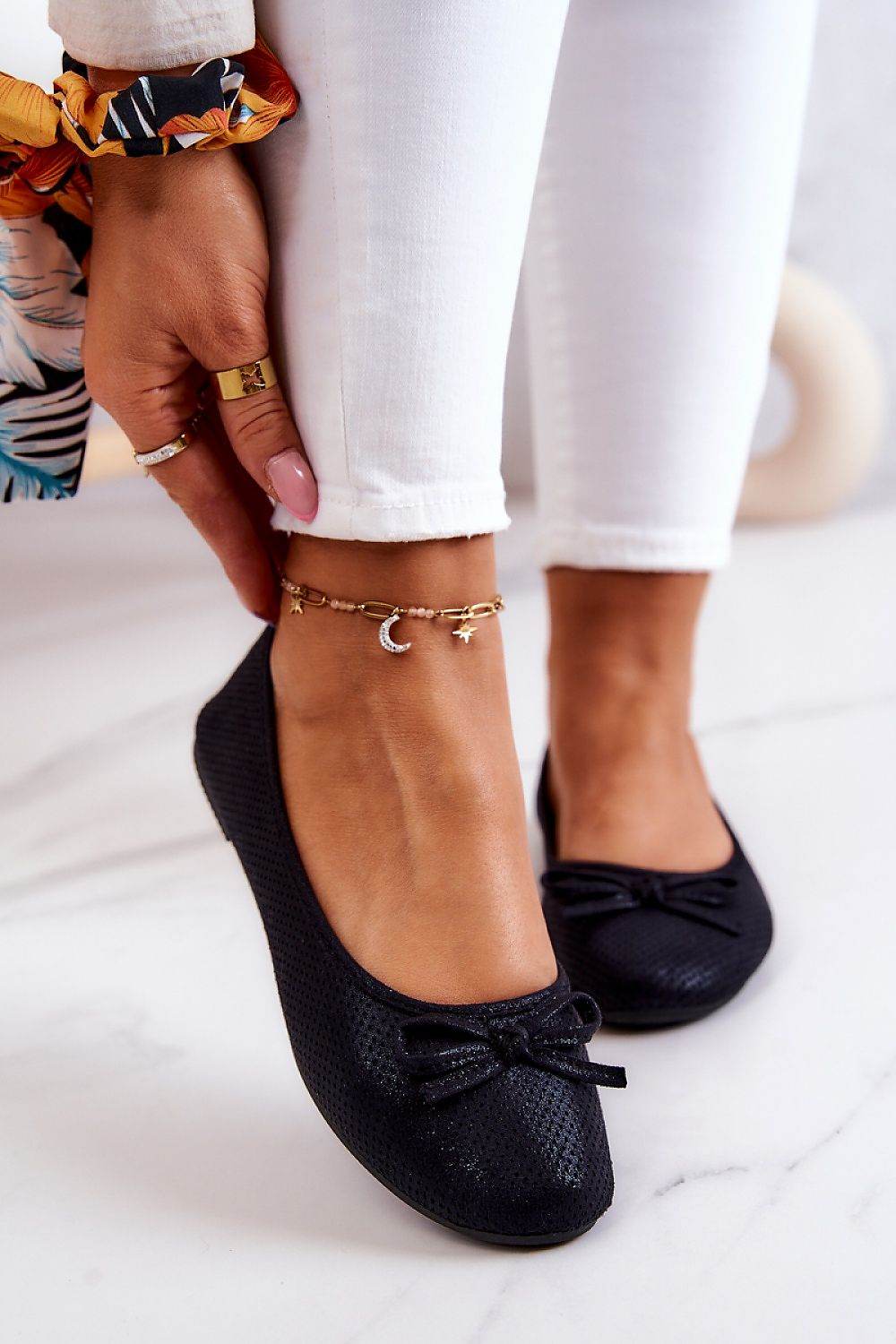 Comfortable Metallic Ballerina Flats with Bow - INDIEZ COUTURE
