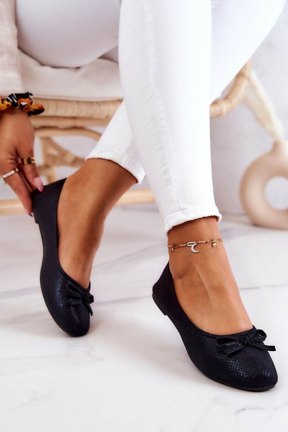 Comfortable Metallic Ballerina Flats with Bow - INDIEZ COUTURE