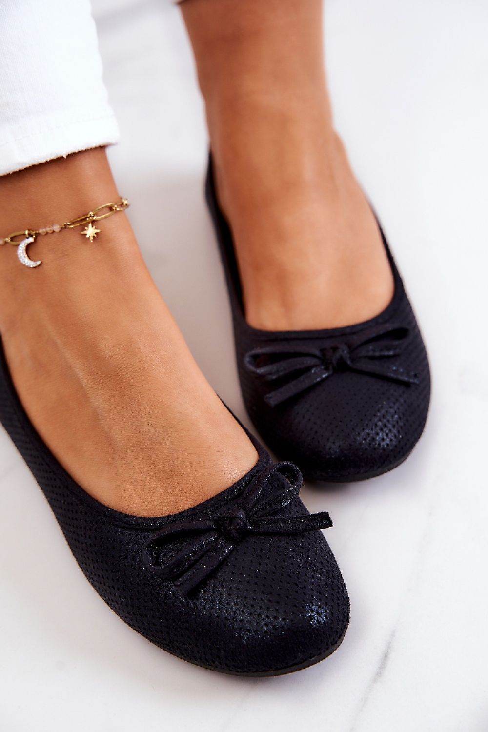 Comfortable Metallic Ballerina Flats with Bow - INDIEZ COUTURE