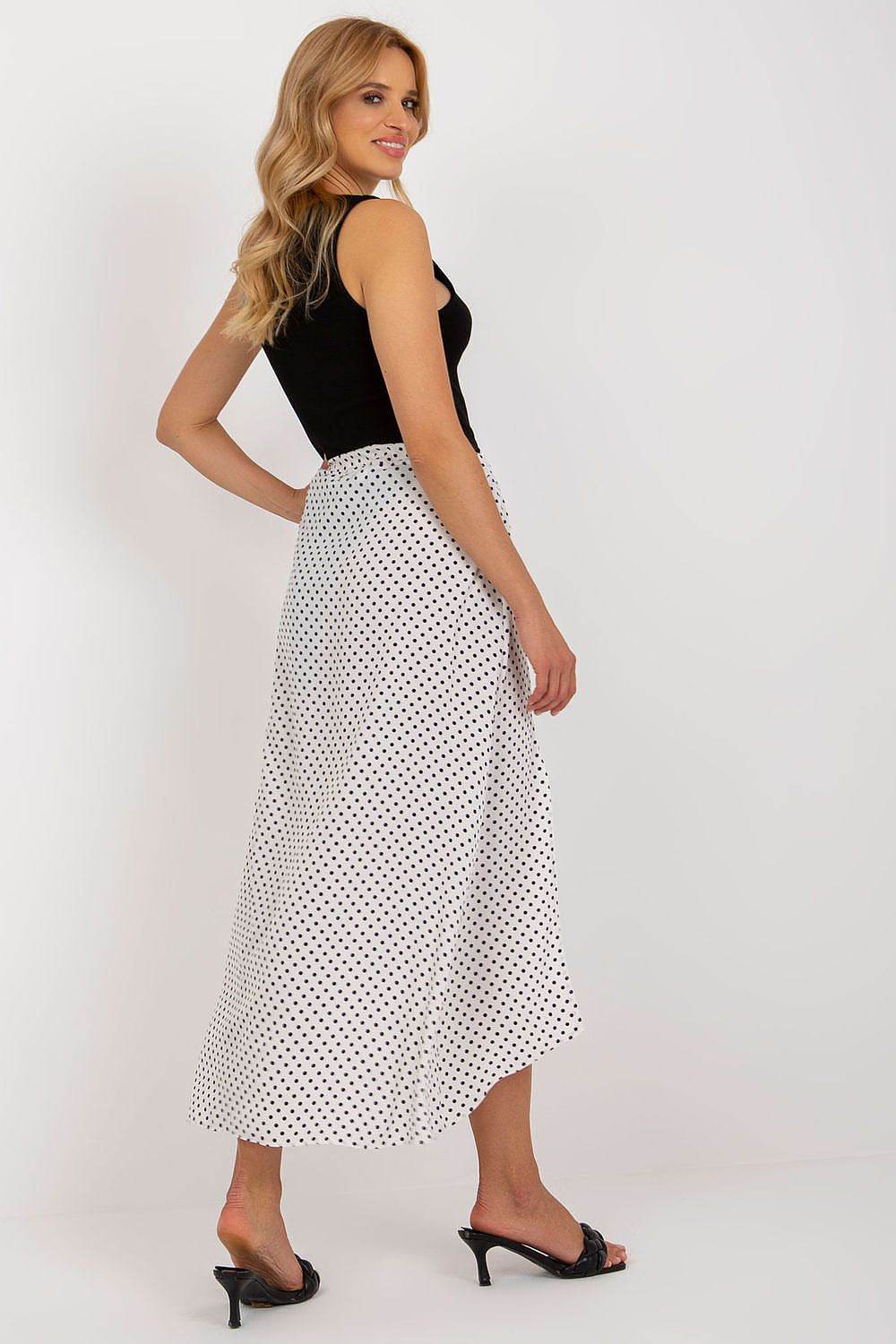 Asymmetrical White Skirt with Navy Blue Polka Dots - INDIEZ COUTURE