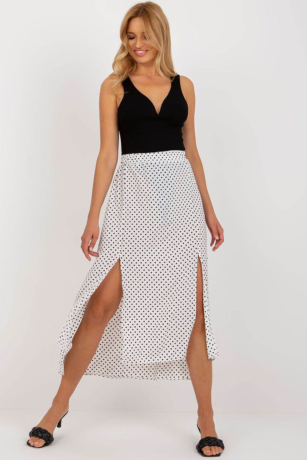 Asymmetrical White Skirt with Navy Blue Polka Dots - INDIEZ COUTURE