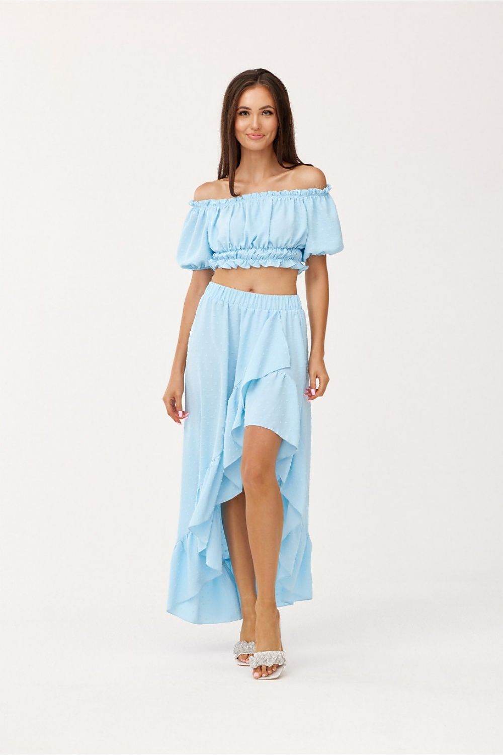 Asymmetrical Blouse and Skirt Set with Frills - INDIEZ COUTURE