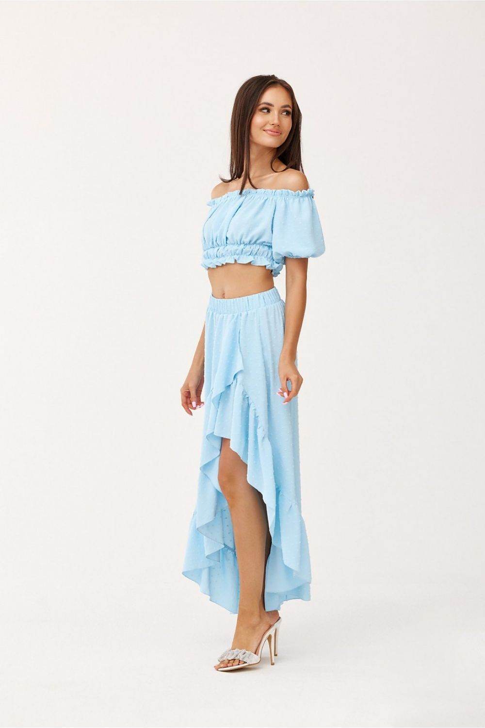 Asymmetrical Blouse and Skirt Set with Frills - INDIEZ COUTURE