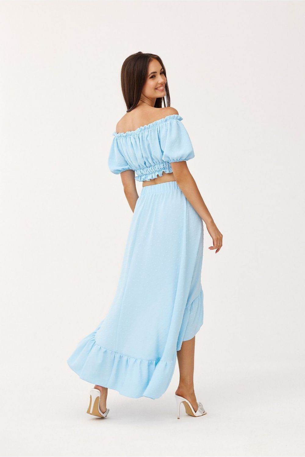 Asymmetrical Blouse and Skirt Set with Frills - INDIEZ COUTURE