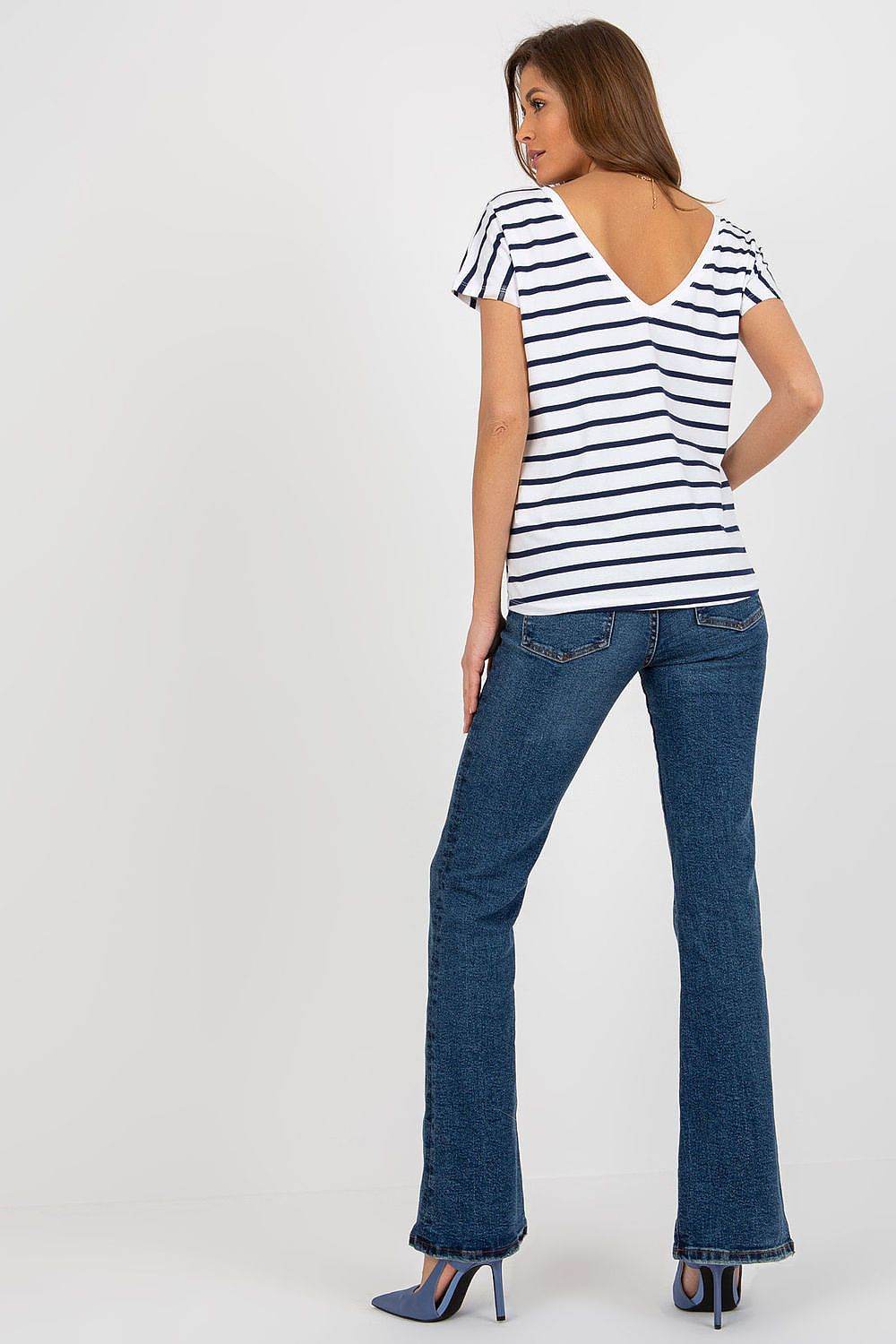 Stylish Striped T-Shirt with V-Back Cutout - INDIEZ COUTURE