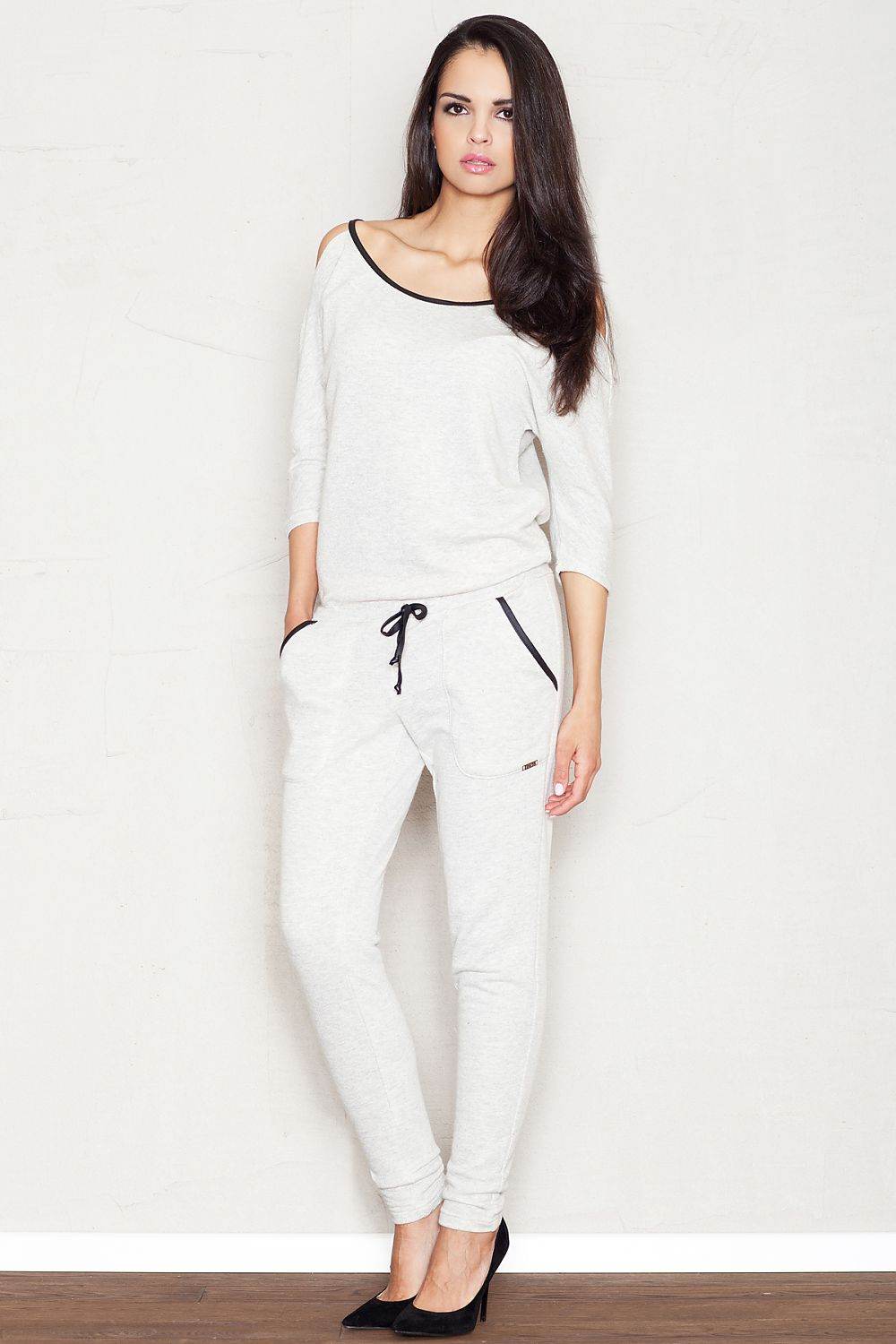 Light Grey 3/4 Sleeve Overalls with Stylish Piping - INDIEZ COUTURE