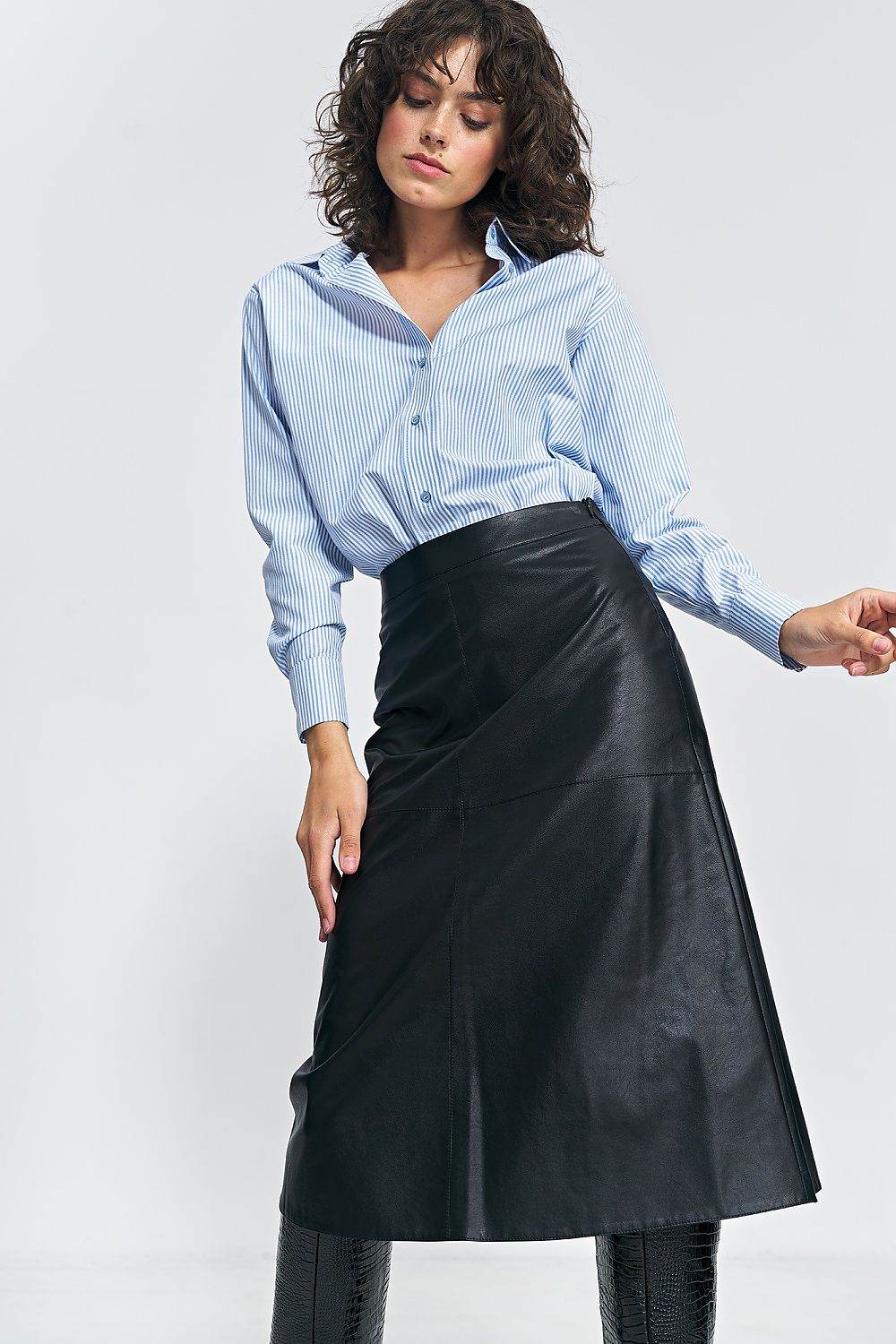 Imitation Leather Trapeze Skirt with Zipper - INDIEZ COUTURE