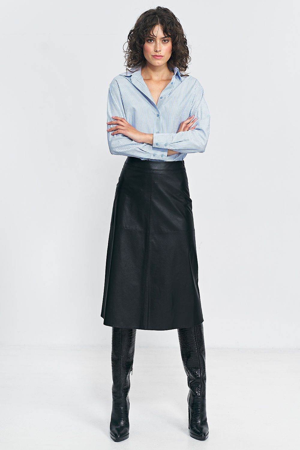 Imitation Leather Trapeze Skirt with Zipper - INDIEZ COUTURE